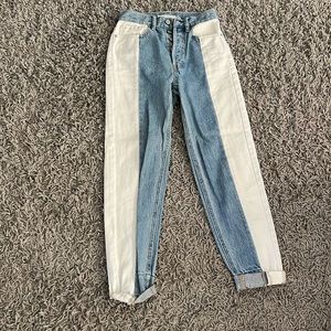 Pacsun ultra high rise slim fit half white half denim jean size 23